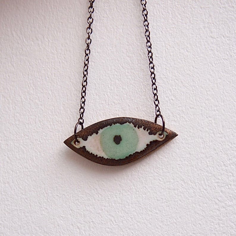 Handmade turquoise ceramic eye necklace, statement jewellery, turquoise statement necklace, ceramic eye jewellery, unique turquoise necklace image 6
