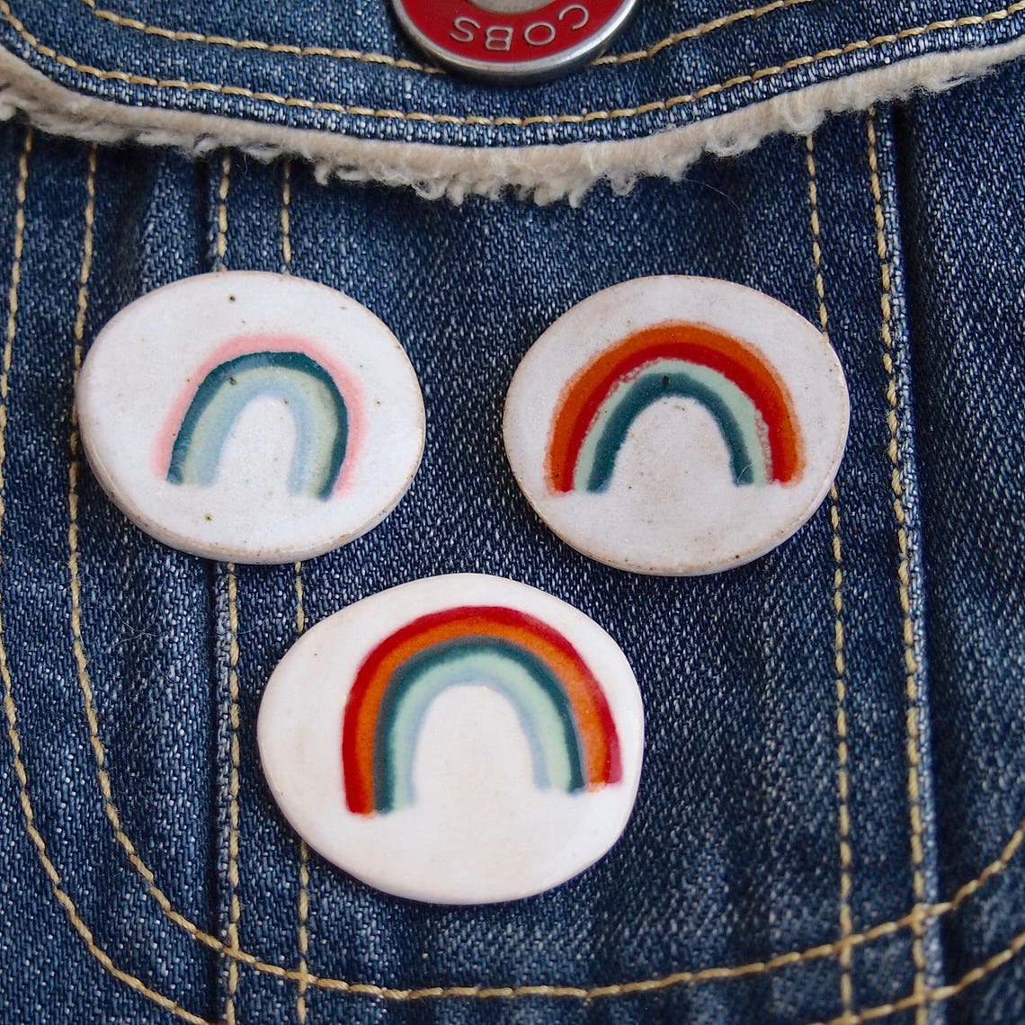 Rainbow Ceramic Pin Brooch Ceramic Rainbow Pin Brooch Etsy