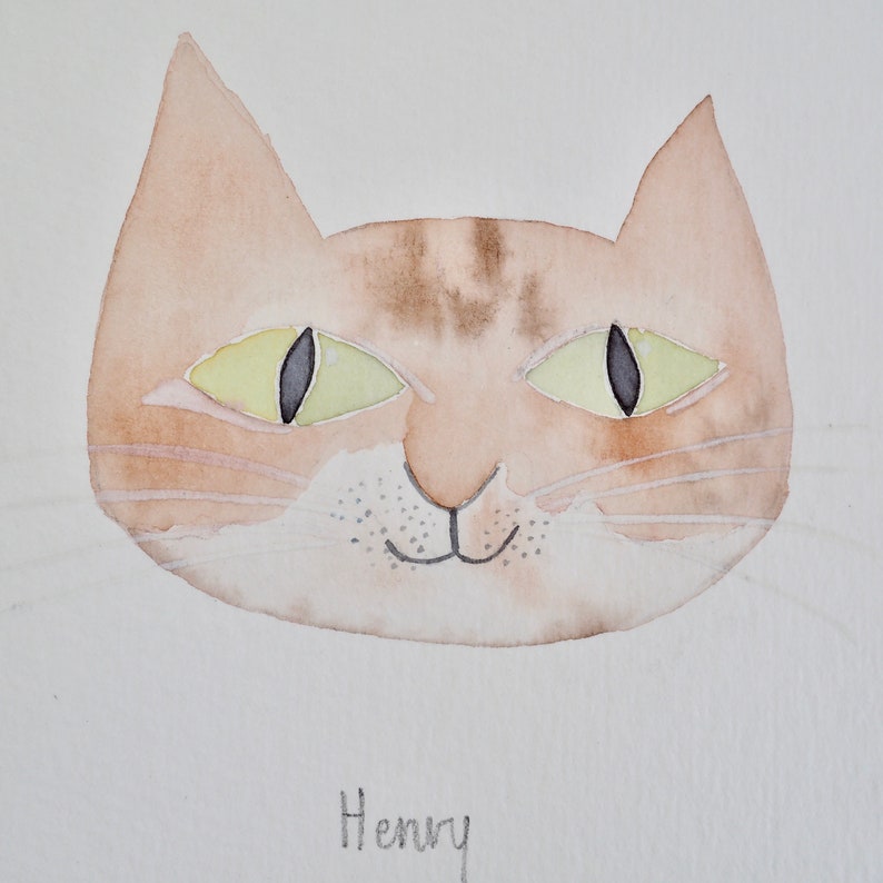 Handmade personalised watercolour cat face birthday card, cat painting, cat lover greeting card, personalised cat watercolour greeting card 画像 5