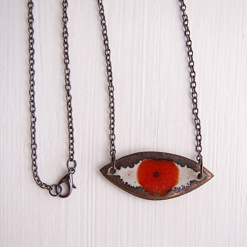 Orange eye pendant necklace, ceramic eye necklace, eye pendant, statement necklace, unique necklace, statement jewellery, jewellery gift image 5