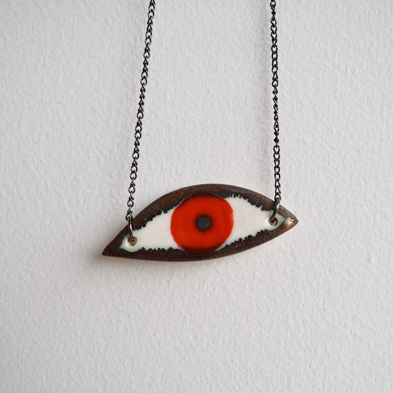 Orange eye pendant necklace, ceramic eye necklace, eye pendant, statement necklace, unique necklace, statement jewellery, jewellery gift image 7