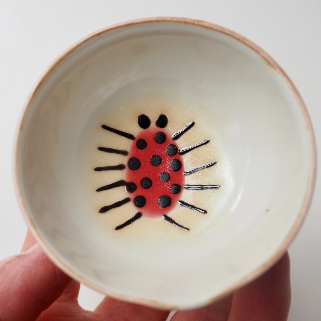Pottery Insect Handmade Mini Porcelain Ceramic Spotted Red Bug Ring Dish, Small ...