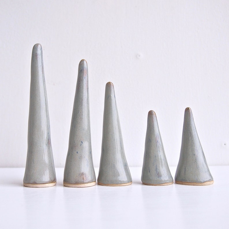 pottery ring holder ceramic ring display Handmade bluebrown glossy ceramic ring cone jewellery display blue brown ceramic ring holder