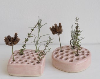 Handmade pink Pottery flower arrangement frog, flower frog, ceramic flower arrangement holder, pink pottery flower arrangement  holder