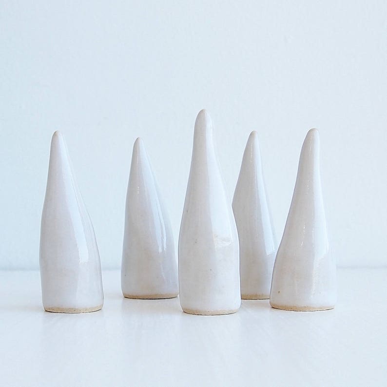 White glossy handmade ceramic ring cones, jewellery storage, ring holder, ceramic cone, ring cones, ring display, ceramic wedding gift, gift image 7