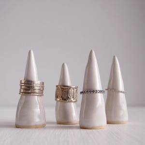 White glossy handmade ceramic ring cones, jewellery storage, ring holder, ceramic cone, ring cones, ring display, ceramic wedding gift, gift image 9