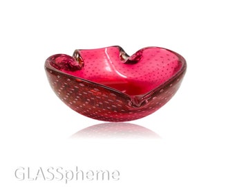 Weepworthy MURANO Cranberry Gold Bullicante Biomorphic Glass Ashtray | Bowl