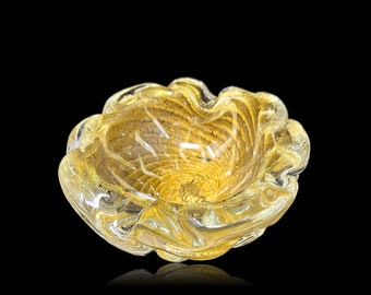 OPULENT 5 1/2 lb Gold Ribbed Sommerso MURANO Glass Bowl | Ashtray | Trinket Dish