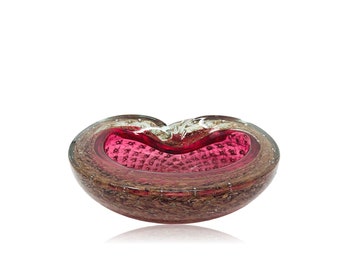 Exquisite MURANO BARBINI Biomorphic Bullicante Sommerso Glass Ashtray | Bowl | Trinket Dish