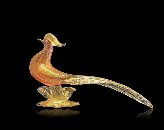 To-Die-For C.1950s MURANO SEGUSO Cranberry Glass & Gold Glass Bird Sculpture II