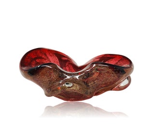 MID-CENTURY MURANO Ruby Copper Aventurine Glass Bowl | Ashtray | Trinket Dish