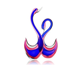 BREATHTAKING XL Murano Sommerso Glass Swan Sculpture Set - Miraculous and MINT