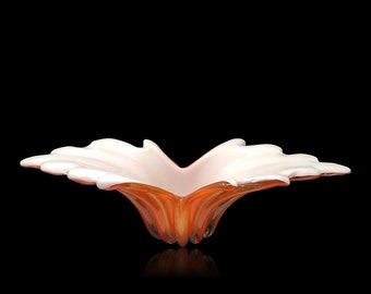 XL C.1960s BARBINI MURANO Winged Atomic Orange & Gold Cased Lattimo Glass Bowl | Centerpiece | Console