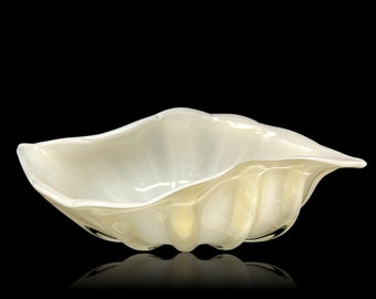 BREATHTAKING XL Mid-Century Alfredo BARBINI Murano Gold Lattimo Cased Glass Bowl | Console | Centerpiece