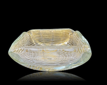 Large BAROVIER & TOSO "Zebrati" Gold Flecked Glass Cigar Ashtray | Trinket Dish