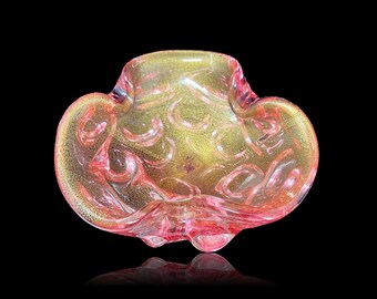 Fab Midcentury MURANO Biomorphic Pink & Gold Flecked Glass "Blob" Bowl | Ashtray