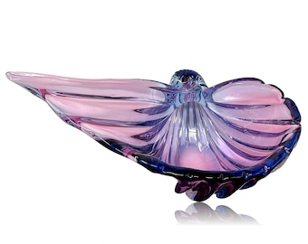MONUMENTAL Alfredo BARBINI Murano Ribbed Conch Shell Glass Centerpiece | Bowl -- MINT