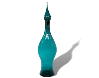 MONUMENTAL 42" BLENKO Myers #6535 Architectural Glass Decanter in PEACOCK--Museum Quality!