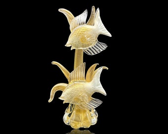 EXQUISITE C.1950s 16" MURANO Alfredo BARBINI Gold & Lattimo Glass Fish Sculpture