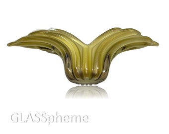 Mid-Century Alfredo BARBINI MURANO Winged Gold Lattimo Cased Glass Bowl | Vase | Console | Centerpiece