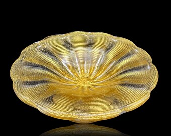 EXQUISITE 10" BAROVIER Toso MURANO Cordonato D'oro Footed Glass Centerpiece | Bowl