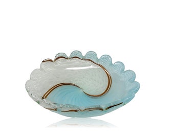 FRATELLI TOSO MURANO Pale Blue White Zanfirico Swirls Bowl | Candy Dish | Centerpiece