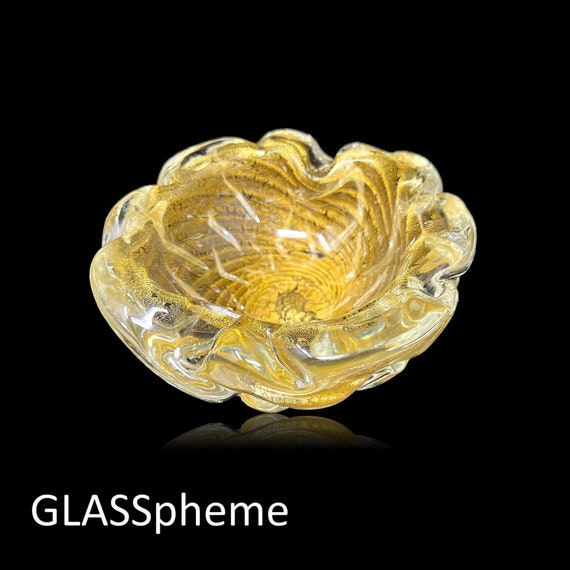 OPULENT 5 1/2 lb Gold Ribbed Sommerso MURANO Glass Bowl | Ashtray | Trinket Dish