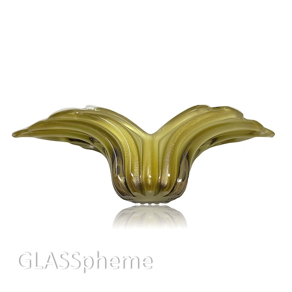 Mid-Century Alfredo BARBINI MURANO Winged Gold Lattimo Cased Glass Bowl | Vase | Console | Centerpiece