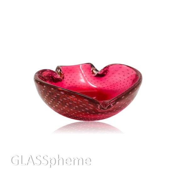 Weepworthy MURANO Cranberry Gold Bullicante Biomorphic Glass Ashtray | Bowl