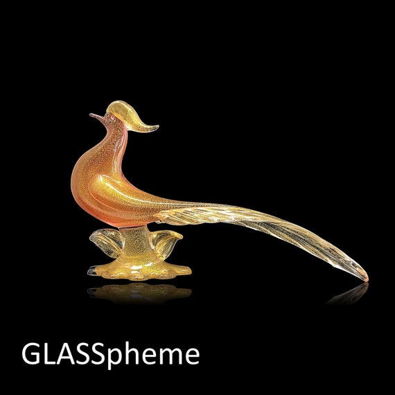 To-Die-For C.1950s MURANO SEGUSO Cranberry Glass & Gold Glass Bird Sculpture II