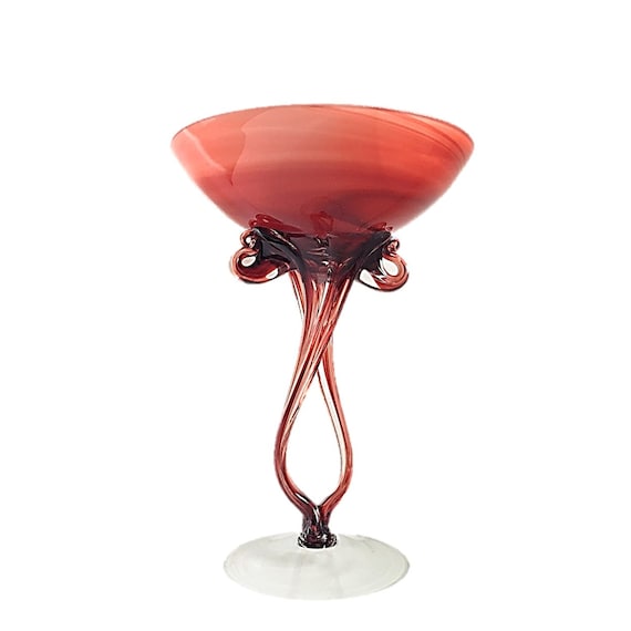 STUNNING Vintage CASED Polish GLASS Compote/Candy Dish/Footed Vase