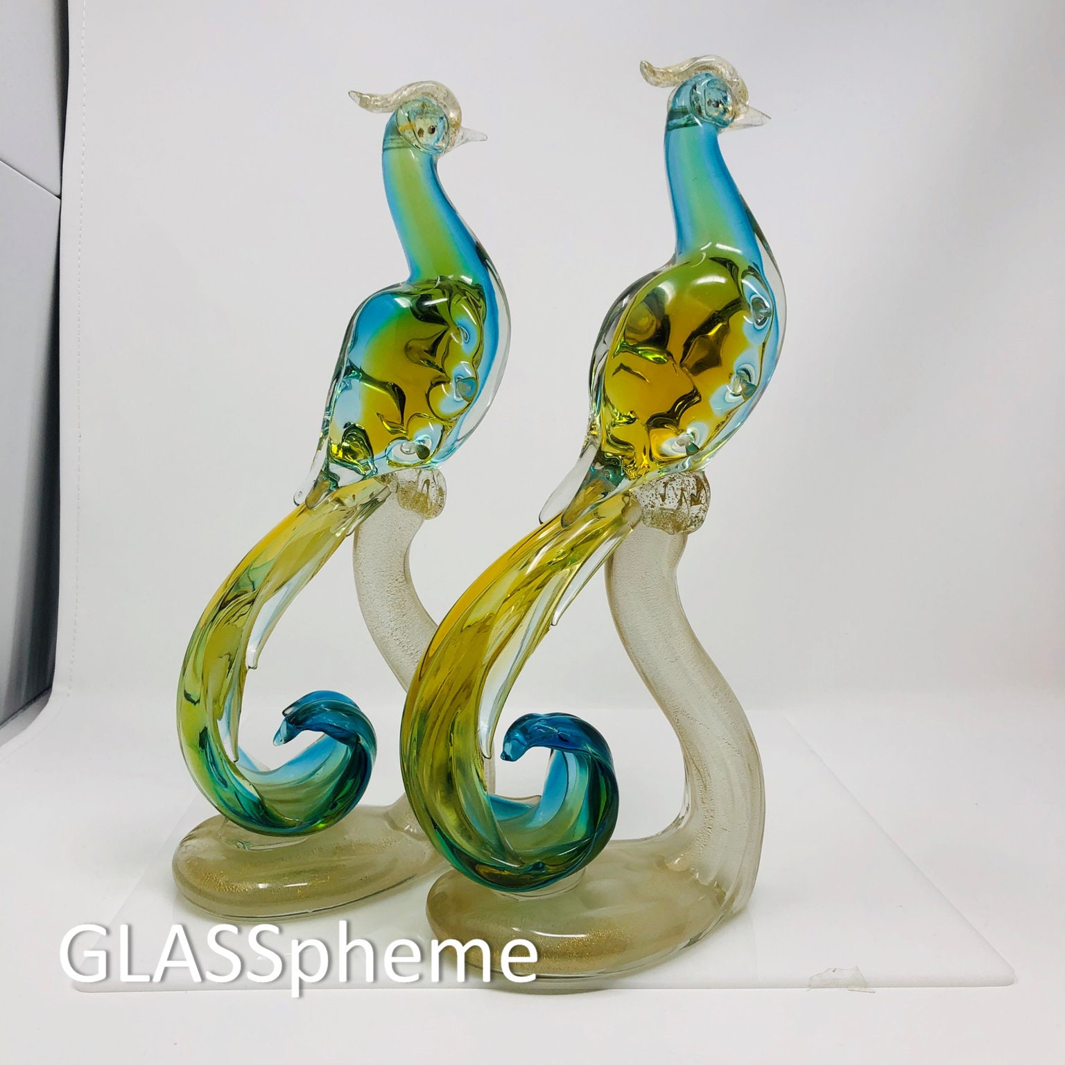 Divine 12 Alfredo BARBINI Murano Sfumato Glass Love Birds Pair