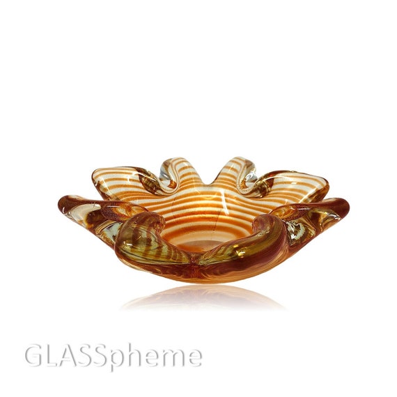 Sublime BAROVIER & TOSO Murano Gold Flecked Zebrati Iridescent Glass Bowl | Dish | Ashtray