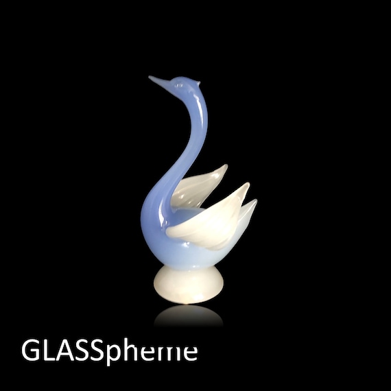 C.1950s Archimede SEGUSO MURANO Periwinkle Alabastro Glass Bird | Swan Sculpture - Documented