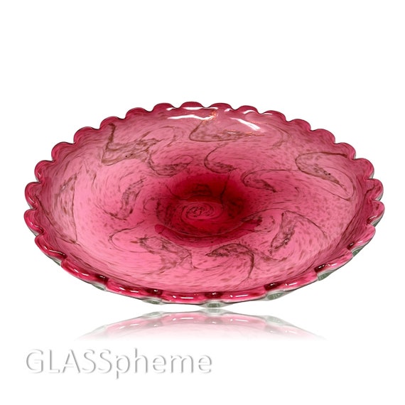 HUGE C.1950s FRATELLI TOSO Murano "Starry Night" Hot Pink Copper-Strewn Cased Glass Centerpiece | Platter | Serving Bowl