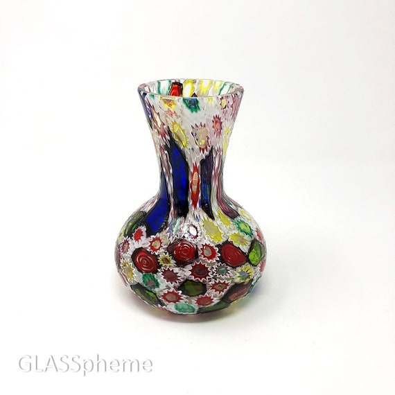 C.1960s FRATELLI TOSO Murano Millefiori Glass Cabinet Vase