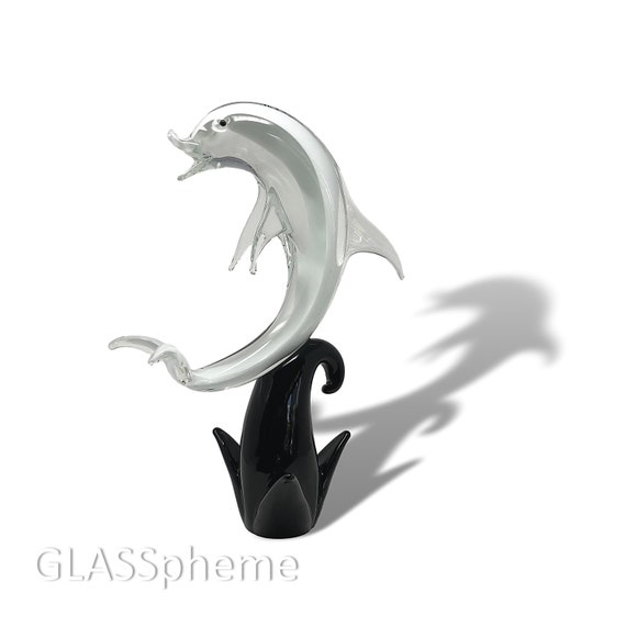 KILLER 16" FORMIA MURANO Sommerso Glass Dolphin | Fish Sculpture - Minty!