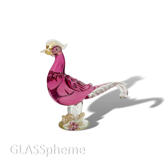 C.1950s ALFREDO BARBINI MURANO Cranberry Glass Bird Sculpture | Figurine With Label