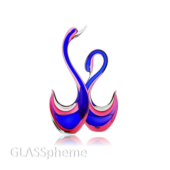 BREATHTAKING XL Murano Sommerso Glass Swan Sculpture Set - Miraculous and MINT