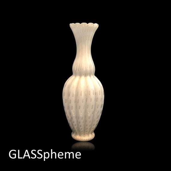 EXQUISITE 1950s Alfredo BARBINI MURANO Lattimo Bullicante Gold Aventurine Glass Vase