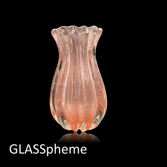 C.1950's 11" Barovier & Toso MURANO Pink ZEBRATO Gold Flecks Sommerso Glass Vase