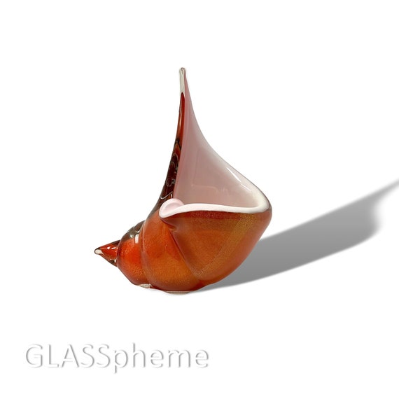 To-Die-For ALFREDO BARBINI Murano Gold-Flecked PERSIMMON Cased Glass Shell Bowl | Vase | Ashtray - Documented