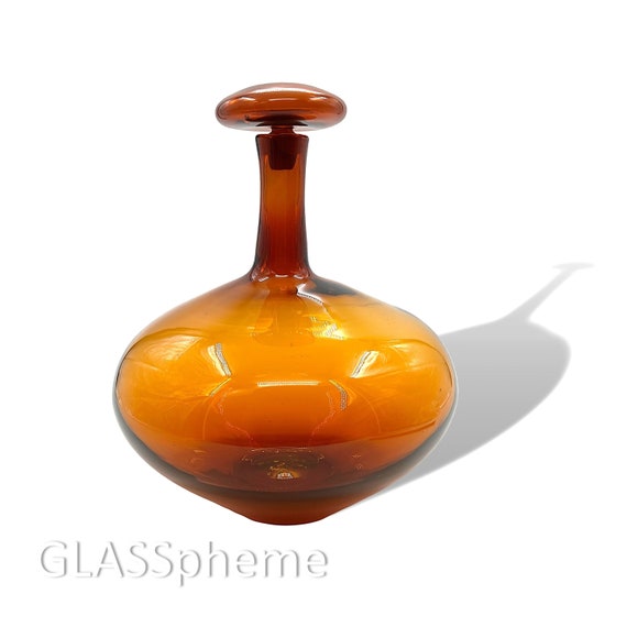 Huge BLENKO Joel Myers #6532 "Mushroom" Glass Decanter in Deep Warm HONEY—Minty!