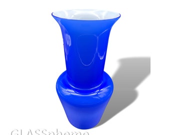 SALVIATI MURANO Cobalt Over Lattimo Cased Glass Vase | MINT & SIgned!