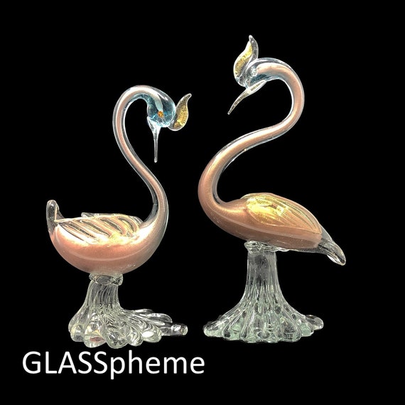 C.1950s MURANO AVEM (Arte Vetraria Muranese) Cased Glass Love Birds with Gold Aventurine