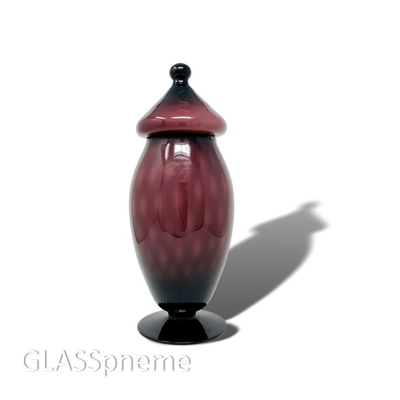 C.1960s BIG EMPOLI AMETHYST Cased Thatched Glass Apothecary Jar | Covered Vase