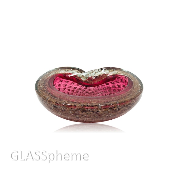 Exquisite MURANO BARBINI Biomorphic Bullicante Sommerso Glass Ashtray | Bowl | Trinket Dish