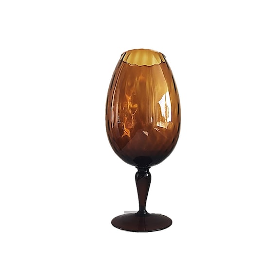 MASSIVE MIDCENTURY EMPOLI Italian Honey/Brown Glass Compote/Bowl/Centerpiece w/Shimmering Optics