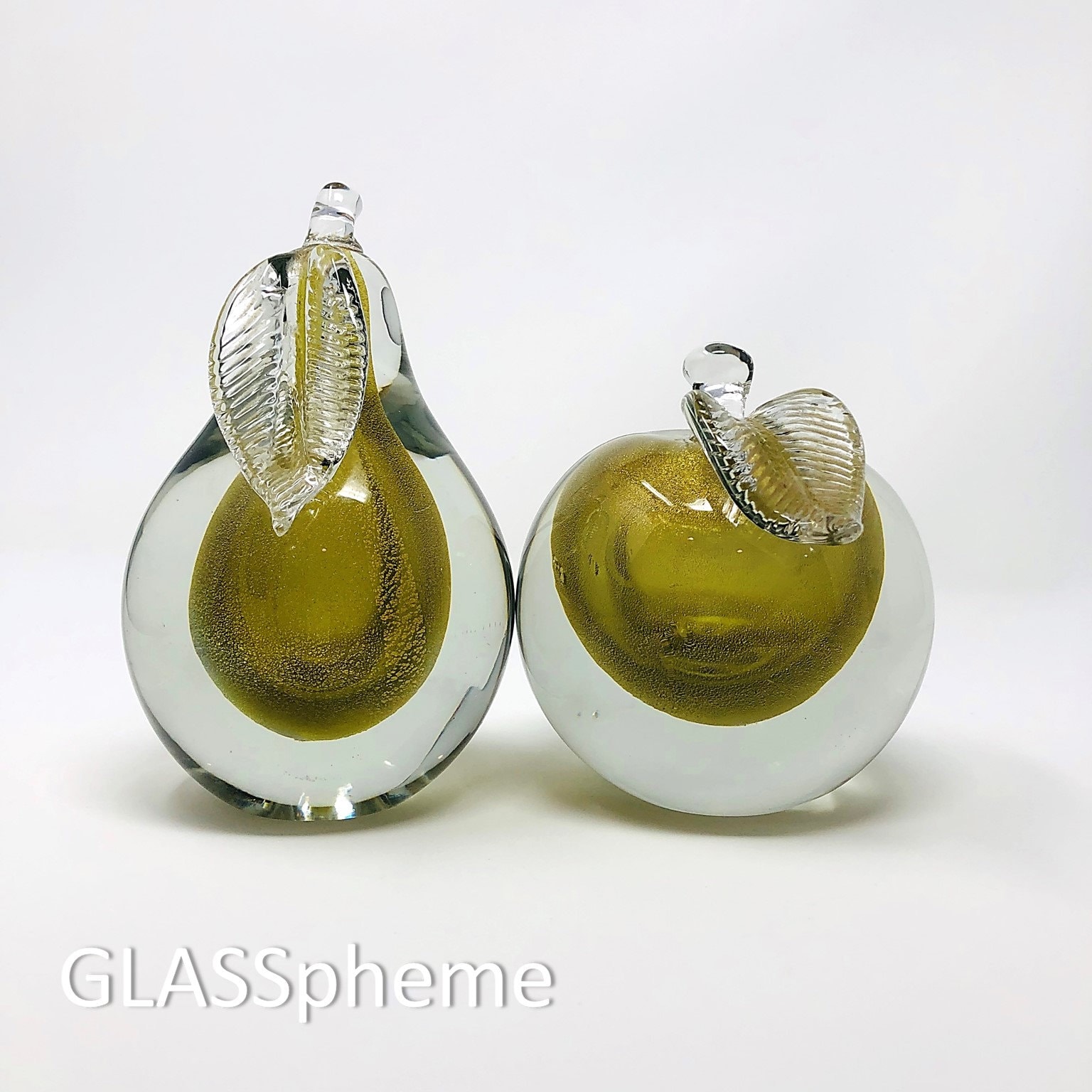 XL GLITTERING Alfredo BARBINI Murano GoldFlecked Sommerso Glass Apple