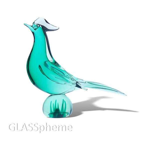 SEGUSO MURANO Green Sommerso Glass Bird | Cockeral | Pheasant Sculpture - MINT